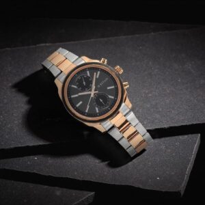 Titan Men's Metropolitan Luxe: Multifunction Black Dial with Two-Tone Stainless Steel Bracelet Watch