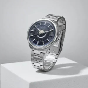 Titan Stellar Analog with Sun Moon Phase and Blue Dial Silver Stainless Steel Strap Watch for Men