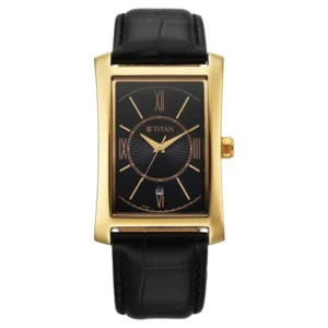 Titan Regalia Allure Analog with Date and Black Dial Black Leather Strap Watch for Men