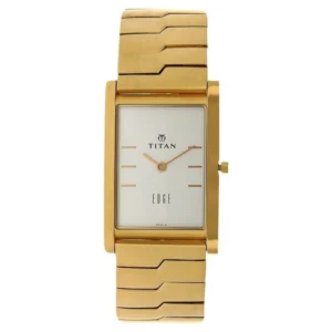 Titan Edge Quartz Analog Silver Dial Golden Stainless Steel Strap Watch For Men
