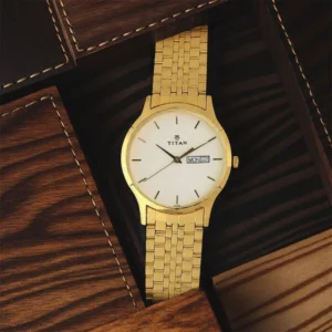 Titan Quartz Analog with Day and Date Silver Dial Stainless Steel Strap Watch for Men