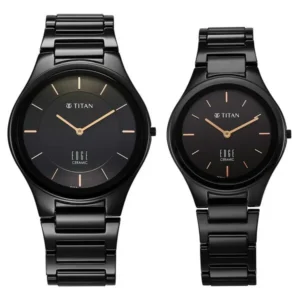 Titan Edge Pair Black Dial Analog Ceramic Strap watch for Couple