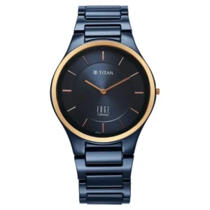 Titan Edge Bicolour Quartz Analog Blue Dial Blue Ceramic Strap Watch For Men