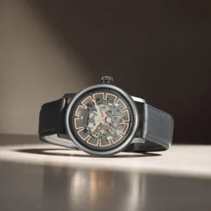 Titan Magnate Automatic Black Dial Black Leather Strap Watch for Men