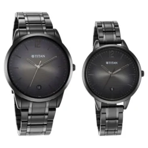 Titan Bandhan Anthracite Dial Analog with Date Stainless Steel Strap Watch for Couple