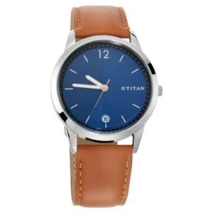 Titan Workwear Blue Dial Analog with Date Leather Strap watch for Men