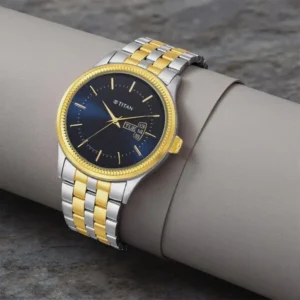 Titan Men's Trendsetter Watch: Chic Blue Dial & Two-Tone Strap