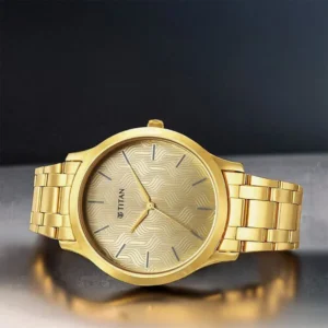 Titan Karishma Quartz Analog Champagne Round Dial Golden Stainless Steel Strap Watch For Men