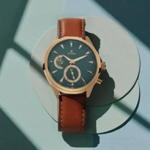 Titan Maritime Green Dial Quartz Multifunction Leather Strap watch for Men