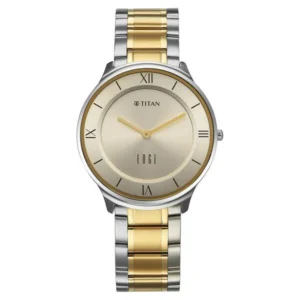 Titan Edge Gleam Quartz Analog Champagne Dial Two Toned Stainless Steel Strap Watch For Men