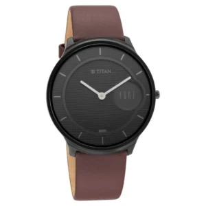 Titan Edge Slim Leather Strap Black Dial Analog Watch for Men
