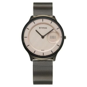 Titan Edge Murals Quartz Analog Pink Dial Grey Stainless Steel Strap Watch For Men