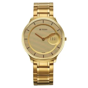 Titan Edge Metal Golden Dial Stainless Steel Strap Watch for Men