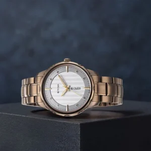 Titan Regalia Opulent Quartz Analog with Day and Date White Dial Brown Metal Strap Watch For Men