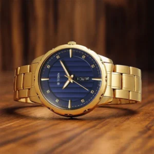 Titan Regalia Opulent Blue Dial Analog with Day and Date Metal Strap watch for Men