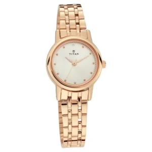 Titan Quartz Analog Silver Dial Rose Gold Stainless Steel Strap Watch For Women