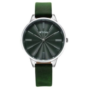 Titan Neo Quartz Analog Green Dial Leather Strap Watch For Women