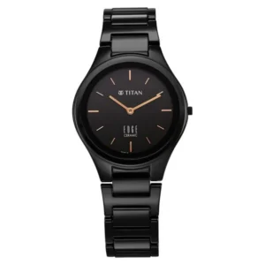Titan Edge Ceramic Quartz Analog Black Dial Black Ceramic Strap Watch For Women