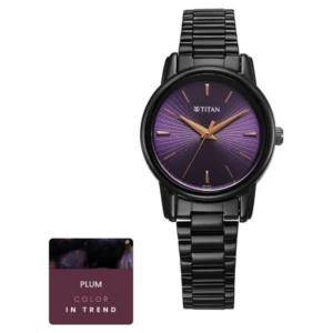 Titan Karishma Quartz Analog Purple Dial Black Stainless Steel Strap Watch For Women