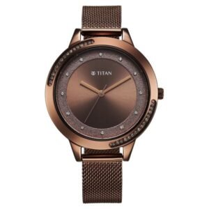 Titan Razzle Dazzle Quartz Analog Brown Dial Stainless Steel Mesh Strap Watch For Women