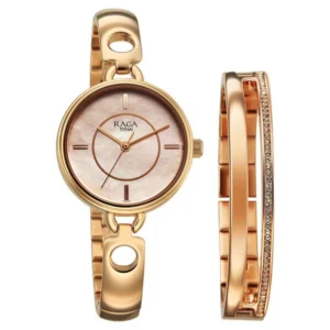 Titan Raga Contempore Quartz Analog Rose Gold Mother Of Pearl Dial Metal Strap Watch For Women