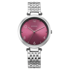 Titan Workwear Quartz Analog Purple Dial Silver Colour Metal Strap Watch For Women