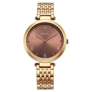 Titan Workwear Quartz Analog Brown Dial Rose Gold Colour Stainless Steel Strap Watch For Women