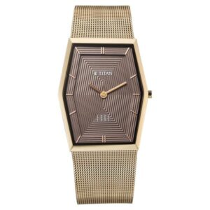 Titan Edge Whimsey Quartz Analog Brown Dial Golden Stainless Steel Strap Watch For Women