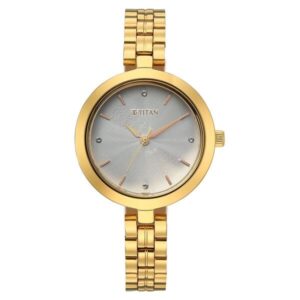 Titan Titan Karishma Quartz Analog Pink Dial Golden Stainless Steel Strap Watch For Women