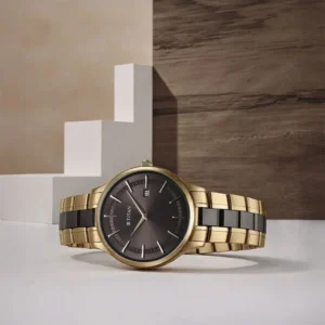 Titan Black and Gold Black Dial Quartz Multifunction Stainless Steel Strap watch for Men