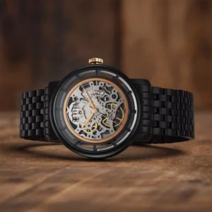 Titan Mechanical Slimline Black Dial Black Stainless Steel Strap watch for Men