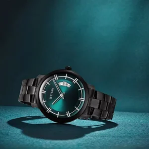 Titan Classic Distincta Green Dial Analog with Date Stainless Steel Strap Watch for Men