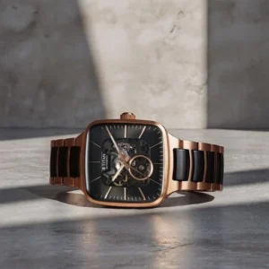 Titan Ceramic Fusion Automatic Square Black Dial Silver Dual-Toned Stainless Steel Bracelet Watch for Men