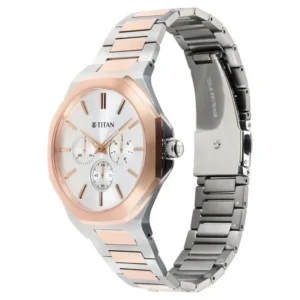 Titan Classic Slim Multifunction Multifunction Silver Dial Multicoloured Stainless Steel Strap Watch For Men