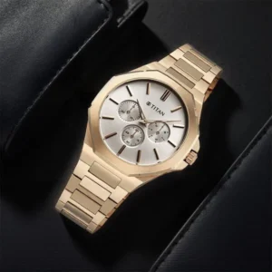 Titan Classic Slim Multifunction Multifunction Silver Dial Carnation Gold Stainless Steel Strap Watch For Men