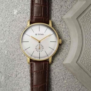 Titan Elegance Analog with Small Second and White Dial Brown Leather Strap Watch for Men