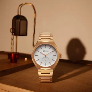 Titan Contour Analog with Small Second and White Dial Rose Gold Stainless Steel Strap Watch for Men