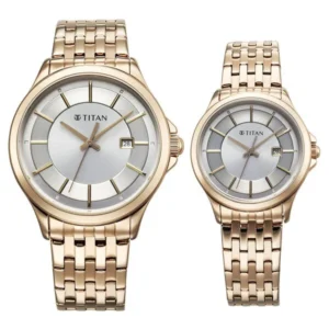 Titan Bandhan Quartz Analog with Date Silver Dial Rose Gold Stainless Steel Strap Watch For Couple