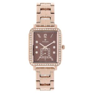 Titan Quartz Analog Brown Dial Stainless Steel Strap Watch for Women
