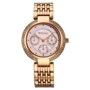 Titan Eternal Quartz Analog Pink Dial Rose Gold Metal Strap Watch For Women