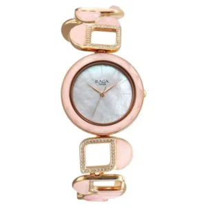 Titan Raga New You Quartz Analog Mother Of Pearl Round Dial Rose Gold Metal Strap Watch For Women