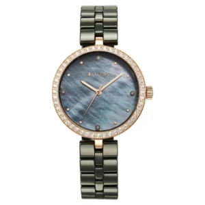 Titan Purple Ceramics Quartz Analog Mother of Pearl Dial Green Ceramic Strap Watch For Women