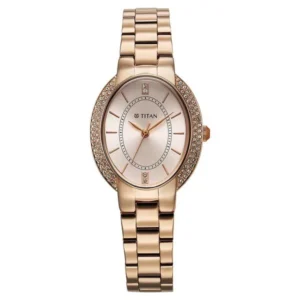 Titan Metro Quartz Analog Rose Gold Dial Stainless Steel Strap Watch For Women