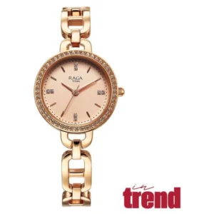 Titan Raga Showstopper Quartz Analog Rose Gold Dial Metal Strap Watch For Women