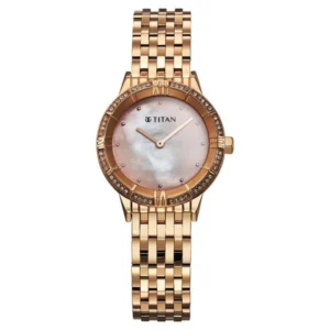 Titan Glamour Quartz Analog Mother Of Pearl Dial Rose Gold Stainless Steel Strap Watch For Women