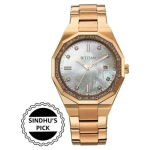 Titan Glamour Quartz Analog with Date Mother Of Pearl Dial Rose Gold Stainless Steel Strap Watch For Women