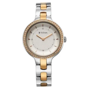 Titan Glamour Quartz Analog White Dial Two Toned Stainless Steel Strap Watch For Women