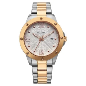 Titan Glamour Quartz Analog with Date White Dial Two Toned Stainless Steel Strap Watch For Women
