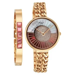 Titan Raga Glimmers Quartz Analog Mother of Pearl Dial Rose Gold Stainless Steel Strap Watch For Women