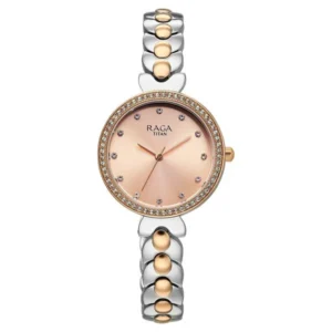 Titan Raga Showstopper Quartz Analog Rose Gold Dial Two Toned Metal Strap Watch For Women